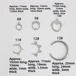 Detailed size chart for stainless steel crescent pendants with length and width dimensions