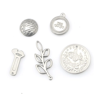 5Pcs stainless steel DIY pendants including wrench leaf and round disc charms set