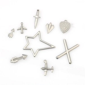 Set of 9 stainless steel pendants including heart star plane and dagger for DIY jewelry