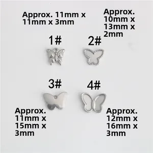 Tableau des tailles détaillé pour les breloques papillon en acier inox en quatre styles