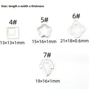 Detailed size chart for stainless steel flower and leaf charms for DIY jewelry making