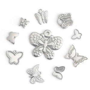 Lot de 10 breloques papillon en acier inoxydable pour création de bijoux en argent poli