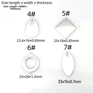 Size chart showing dimensions for stainless steel teardrop, diamond, and oval DIY pendants