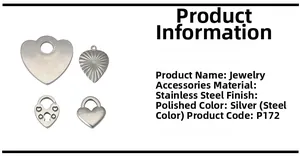 Detailed set of silver stainless steel heart pendants and heart padlock jewelry charms
