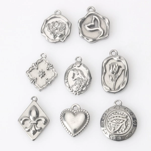 Ciondoli DIY in Acciaio Inossidabile Vintage Argento Rosa Cuore Occhio di Horo Sirena Fiori Ciondoli per Collane Braccialetti