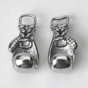 Polished silver stainless steel boxing glove pendants with vintage oxidized details