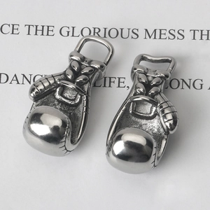 Polished stainless steel boxing glove pendant with vintage silver finish for DIY jewelry