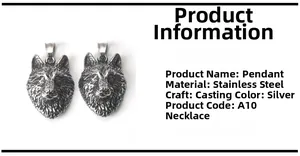 Vue détaillée des pendentifs tête de loup punk vintage en acier inoxydable poli