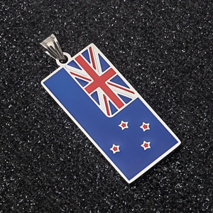 New Zealand Flag Pendant Necklace Stainless Steel Enamel Rectangular Union Jack Souvenir Jewelry For Men Women