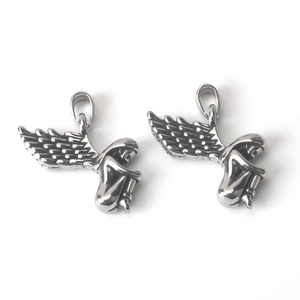 Set of 2 vintage stainless steel angel wing pendants for DIY necklace jewelry making