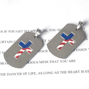 Stainless steel dog tag pendant with American flag cross inlay for DIY jewelry design