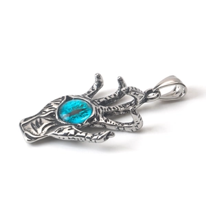Colgante gótico de acero inoxidable con ojo del diablo azul y acabado oxidado
