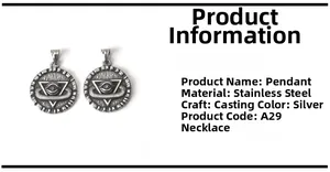 Macro view of stainless steel vintage triangle eye pendant with silver finish detailing
