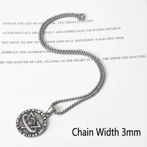 Vintage stainless steel eye of providence pendant necklace with a 3mm pearl chain
