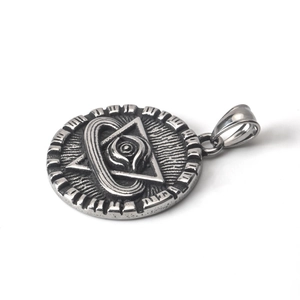 Vintage stainless steel medallion necklace featuring mystic Eye of Providence engraving