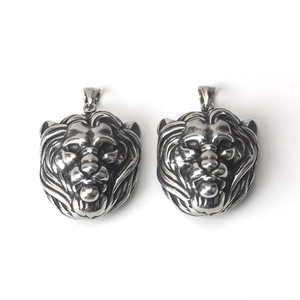 Collar de Colgante de Cabeza de León de Acero Inoxidable Vintage para Hombre Joyería de Animales Estilo Punk Callejero Plata