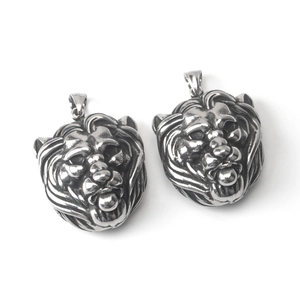 Colgante cabeza de león retro en acero inoxidable para creación de joyas artesanales