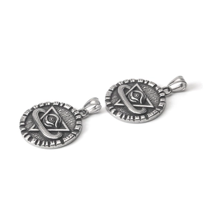 Vintage stainless steel all-seeing eye pendant with triangular providence eye design