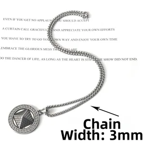 Vintage stainless steel pyramid pendant necklace with Greek key pattern and 3mm box chain
