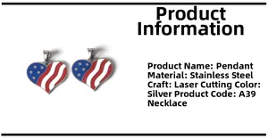 Macro detail of heart-shaped stainless steel pendant with American flag laser-cut design