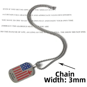 Dog tag necklace with American flag and cross pendant for men from 45-degree angle view