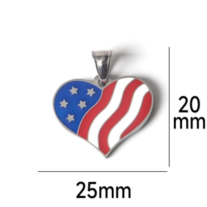 Detail of heart-shaped USA flag pendant showing 25mm width and 20mm height dimensions