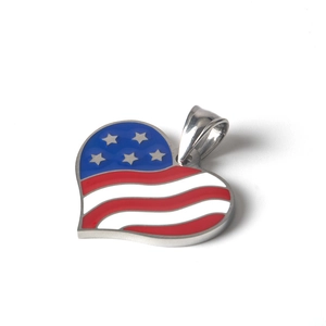 Polished stainless steel heart pendant necklace featuring American flag enamel design