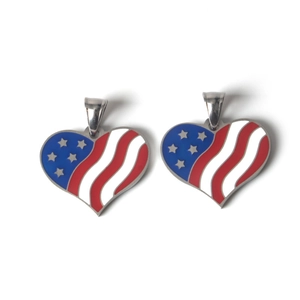 Patriotic Stainless Steel Heart American Flag Pendant Necklace Independence Day US Stars Stripes Enamel Jewelry For Men Women