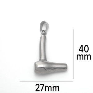 Détail du pendentif sèche-cheveux en acier poli avec dimensions de 40mm par 27mm