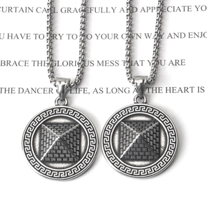 Vintage Stainless Steel Pyramid Pendant Necklace Meander Pattern Antique Silver Hip Hop Punk Unisex Jewelry