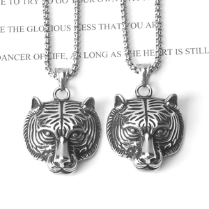 Collana con Pendente a Testa di Tigre in Acciaio Inossidabile Stile Vintage Punk Rock Gioielli Animali Uomo Donna