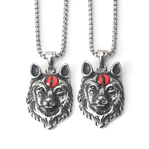 Collar con Colgante de Tótem de Cabeza de Lobo de Acero Inoxidable Retro Gótico Punk Hip Hop Rock Diamante de Imitación Rojo Collar de Animal Joyería Hombre Mujer