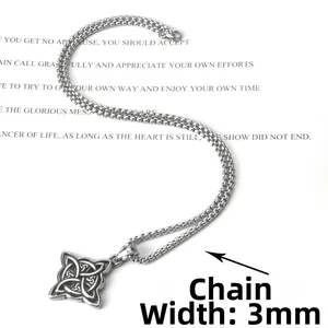 Vintage stainless steel Celtic knot pendant necklace with 3mm silver box chain for men