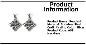 Detail of silver Celtic knot pendant featuring hollowed-out cast stainless steel design