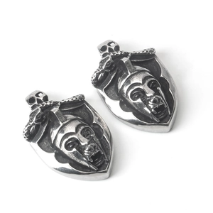 Spartan helmet shield pendant in vintage stainless steel with skull detail for men