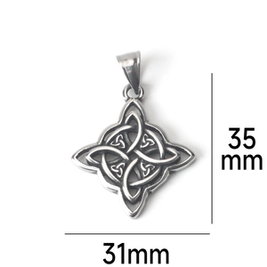 Detailed view of vintage stainless steel Celtic knot pendant with size 35mm by 31mm