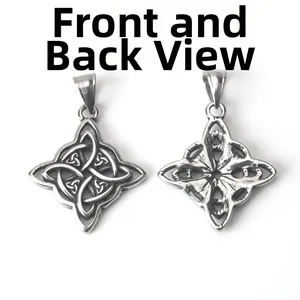 Front and back detail of vintage silver stainless steel Celtic knot pendant for necklaces