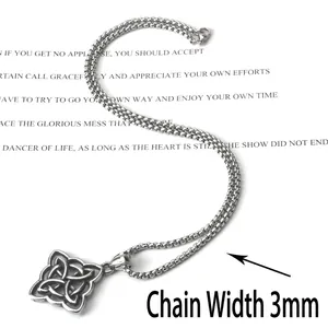 Vintage stainless steel Celtic knot pendant necklace with 3mm box chain for men and women