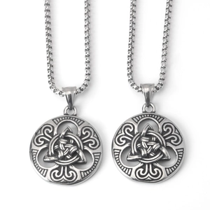 Collier Pendentif Rond Noeud Celtique en Acier Inoxydable Vintage Retro Triquetra Punk Hip Hop Bijoux de Mode Unisexe