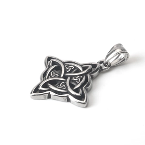 Retro stainless steel Celtic Witch's Knot pendant necklace with oxidized vintage finish