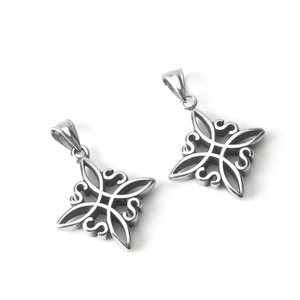 Polished stainless steel Celtic cross pendant with symmetrical S-line floral design