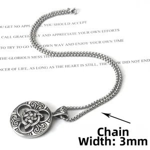 Collar con colgante de nudo celtico de acero inoxidable con cadena de 3mm para hombre y mujer