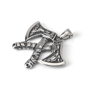 Dubbelzijdige Viking Odin strijdbijl hanger van roestvrij staal met Noordse motieven