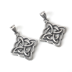 Vintage stainless steel Celtic knot pendant necklace with intricate silver weaving design