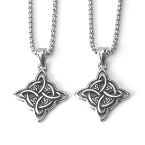 Stainless Steel Celtic Knot Witch Knot Pendant Necklace Retro Punk Hip Hop Vintage Silver Tone Amulet Jewelry For Men Women