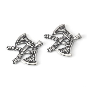 Dubbelzijdige Viking Odin bijlhanger van roestvrij staal in retro zilverkleur