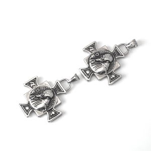 Vintage stainless steel cross medal pendant necklace with saint relief and PAX engraving