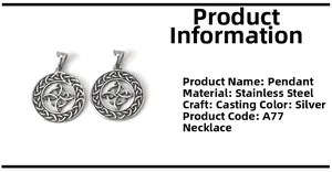 Macro detail of silver stainless steel Celtic witch knot pendant with hollow casting design