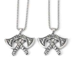 Viking Odin Dubbele Bijl Hanger Ketting Roestvrij Staal Antiek Zilver Noords Totem Hip Hop Punk Sieraden Voor Heren Dames