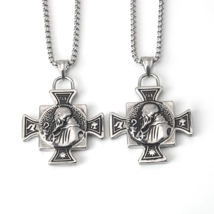 Stainless Steel St Benedict Cross Pendant Necklace Vintage Religious Medal For Men Women Hip Hop Rock Jewelry Gift